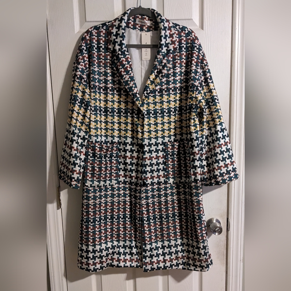 Order Plus Colorful Houndstooth Jacket Coat M Oversized Lightweight Spring